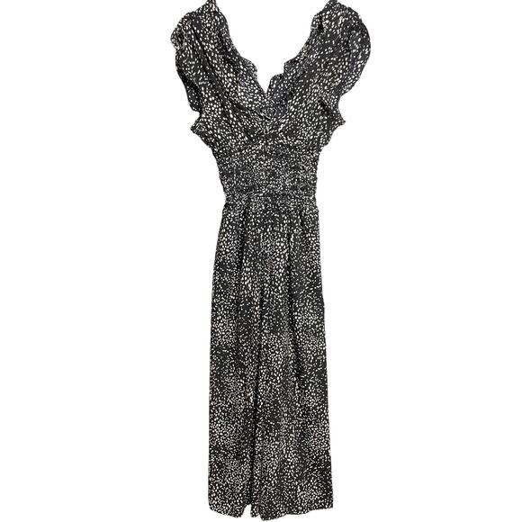 Max Studio Womens Black Polka Dot Ruffle Jumpsuit Wide Leg V Neck Size Small - Picture 1 of 8